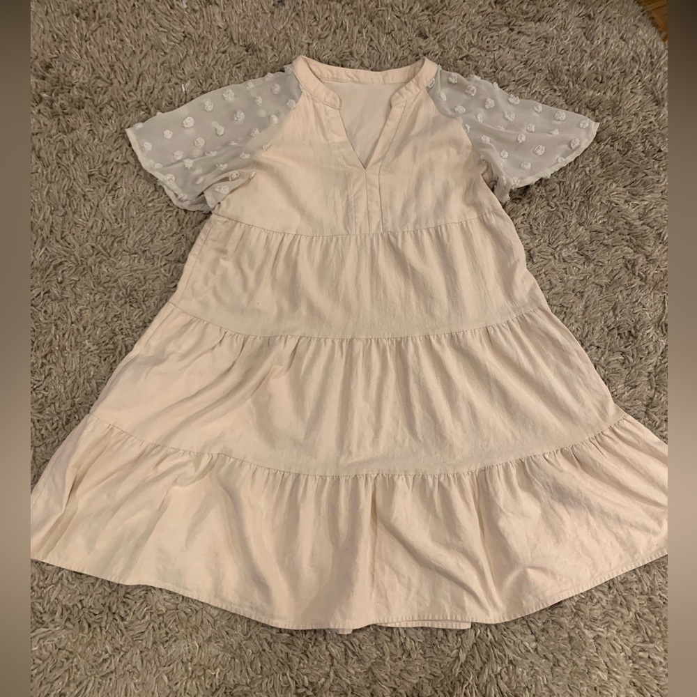 SHEIN Cream Midi Dress with Sheer Sleeves